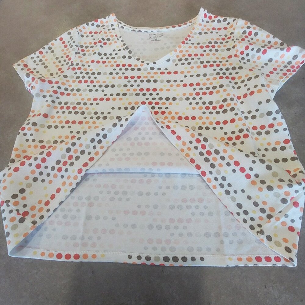 STUDIO WORKS Women's 100% Cotton White w/Multi Polka Dots Short Sleeves Tee - XL